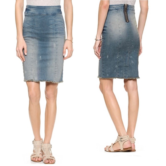 NSF Dresses & Skirts - NSF Distressed Denim Exposed Zip Pencil Skirt